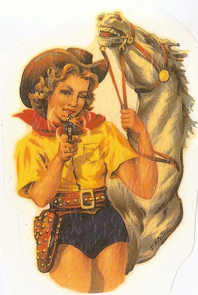 09 Adesivo '' PIN UP '' originale ad acqua COWGIRL