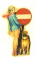 15 Adesivo '' PIN UP '' originale ad acqua CON CARTELLO STRADALE E CANE